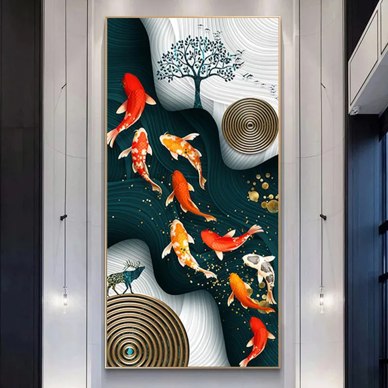 Koi Fish Feng Shui Carp Lotus Pond Canvas Painting Posters and Prints Modern Wall Art Picture for Living Room Home Decor Cuadros