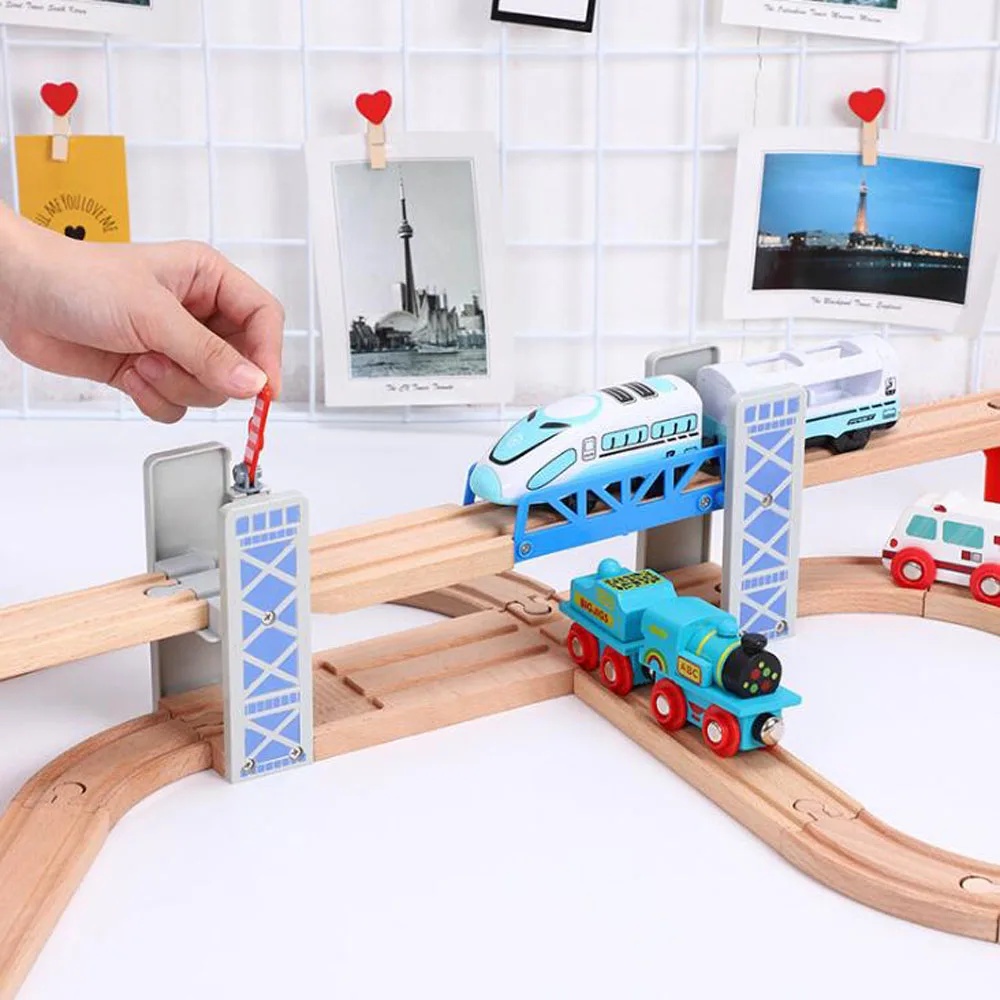 Wooden Train Tracks Railway Toys Set Wooden Double Deck Bridge Wooden Accessories Overpass Model Children\'s Toys