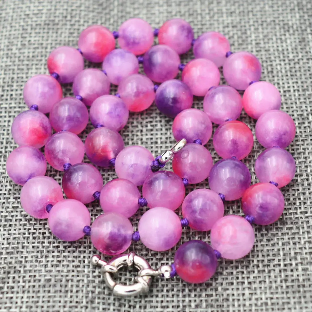 

Hand Knotted 10mm Fuchsia Multicolor Emerald gemstone Round bead necklace 18 "