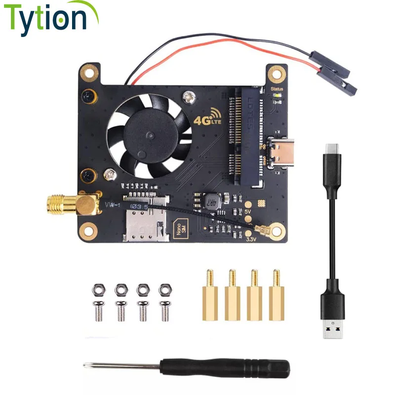 Raspberry Pi 4B Wireless Network 4G LTE Module Communication HAT Mini PCI-E Expansion Board with Cooling Fan