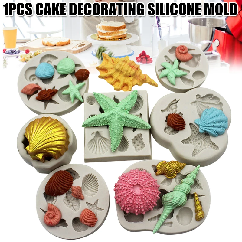 3D Shell Starfish Fondant Cake Mold Silicone Mold Set Mermaid Tail Sea Animal Cake Decorating Tools DIY Craft Fondant Molds