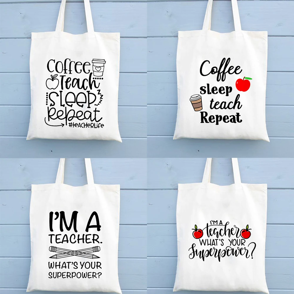 Coffee Teach Sleep Repeat Teacher Life Tote Bag Shoulder Bags Large Capacity Fashion Casual Handbag Totebags Teachers Gift