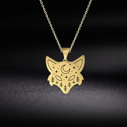 My Shape Fox Necklaces for Women Men Punk Animal Pendant Choker Chain Steel Color Gold Color Stainless Steel Jewelry Gifts Kids