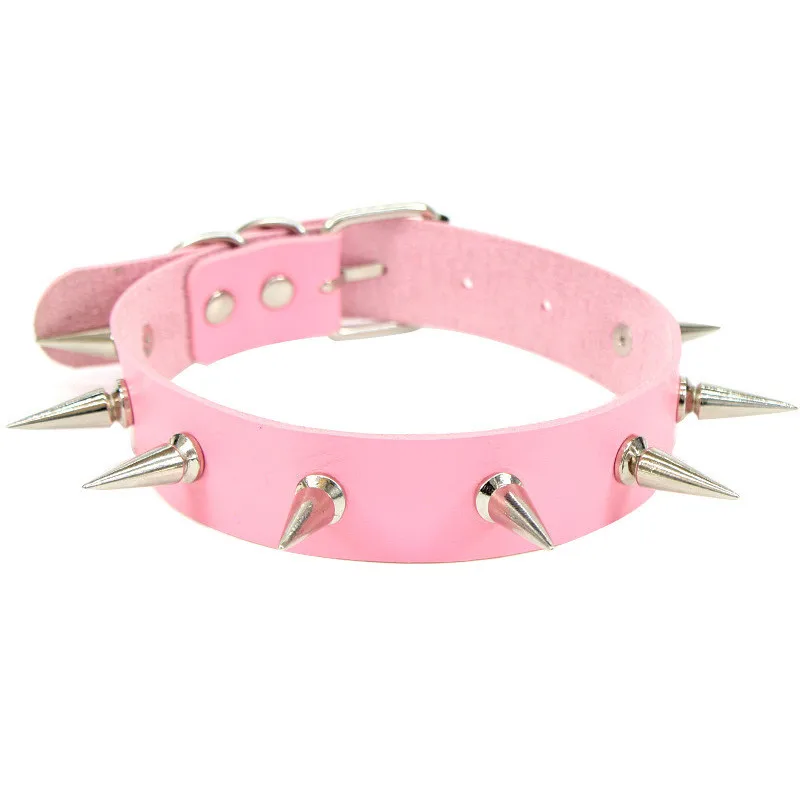 Sexy Gothic Pink spiked punk choker collar with spikes Rivets women men Studded chocker necklace goth jewelry