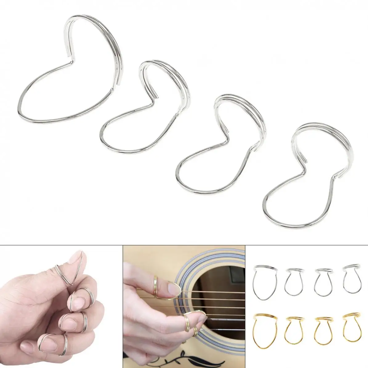 4pcs Guitar Picks Metal Finger Ring Protection Plectrum Thumb Forefinger Picks for Bass Guitar