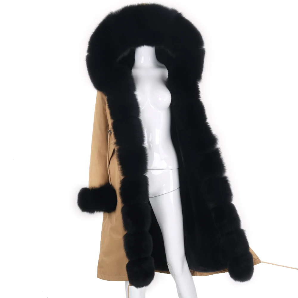 Vrouwen Mode Winter Jas Echt Bont Jas Grote Bont Natural Real Fox Bontkraag Losse X-Lange Parka Bovenkleding afneembare 2021