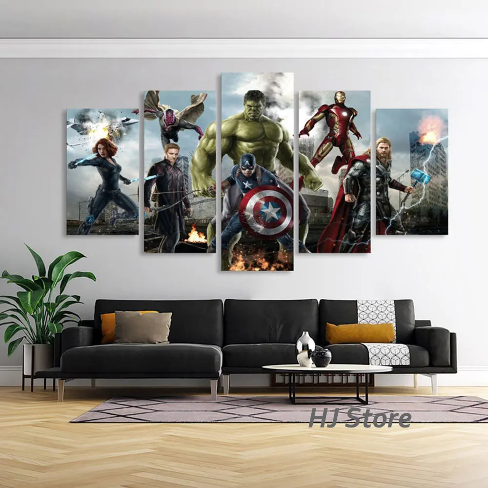 Marvel Moive Super Hero 5 Panels Famous Comic Printing Canvas Painting Art Avengers Posters For Your Home Room Office Wall Decor