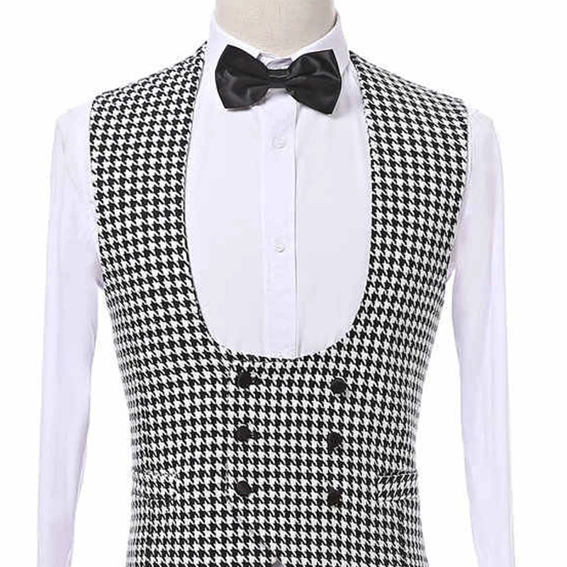 Check Plaid Suit Vest Men with Double Breasted for Gentleman Single One Piece Casual Houndstooth Waistcoat Fashion Costume