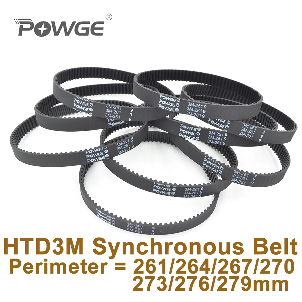 

POWGE 261 264 267 270 273 276 279 3M Synchronous Belt Teeth=87/88/89/90/91/92/93 HTD3M Rubber Closed-Loop Timing Belt Pulley