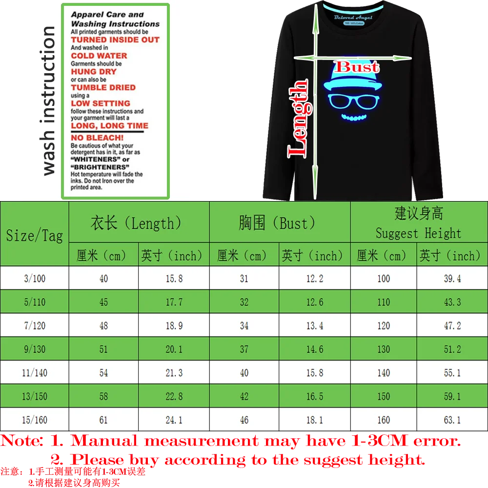 Hip hop Luminous T Shirt Kids Clothing For Girls Boys Football shirt Children T-shirts Long Sleeve Baby Clothes Cartoon Cotton