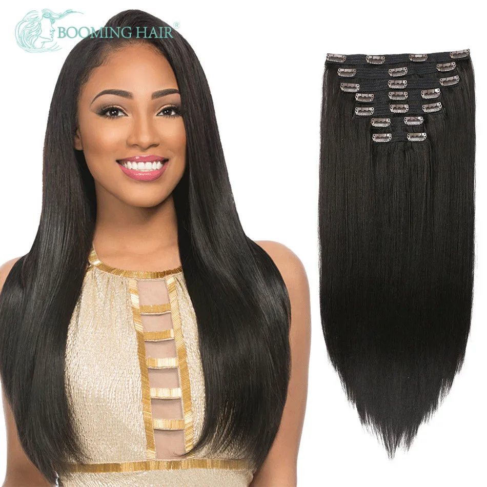 Deep Wave Clip In Hair Extension Straight Synthetic 24 Inches Long False Hair Extensions Curly Weave 613 7PCS Full Head BOOMING