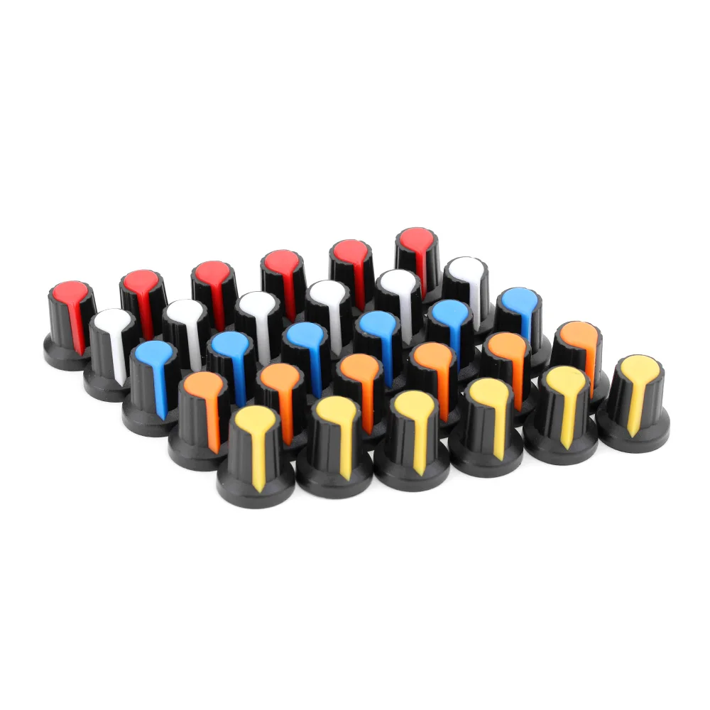 30PCS/lot potentiometer knobs 15X17mm 6mm WH148 potentiometer B10K color knob cap Yellow Orange Blue White Red 5value*6PCS=30PCS