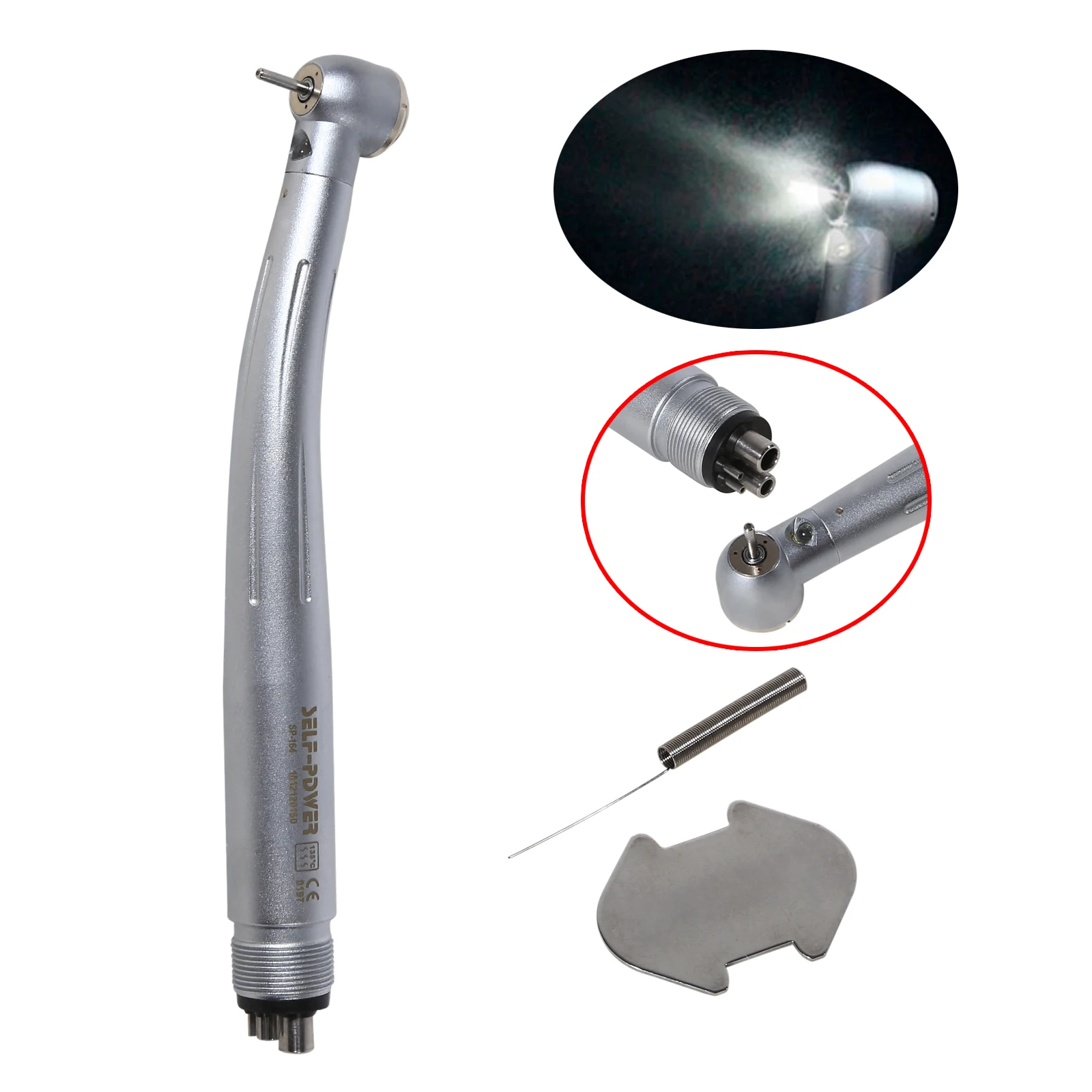 Dental LED (No LED) high Speed Handpiece Air Turbine 4 hole E-generator Large Head Cartridges 3 water spray dental tools