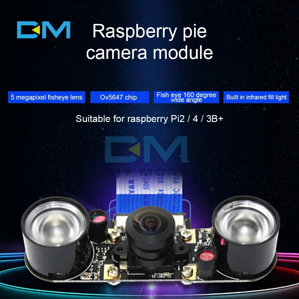 Raspberry Pi4/3B+ Camera Fisheye Wide-angle 175 Degree Camera 5MP OV5647 Webcam with IR-CUT Automatically Switching Day-Night