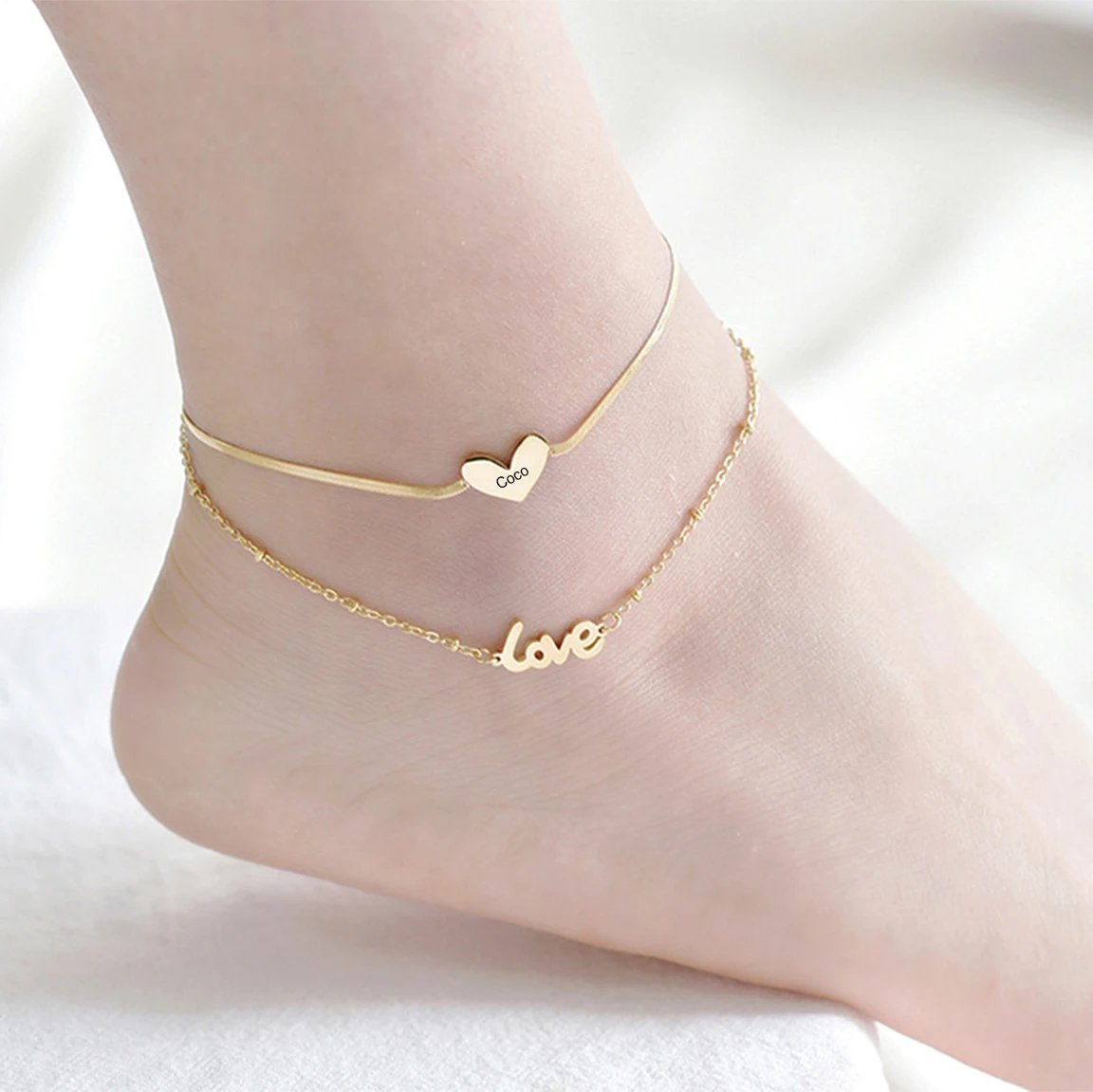 

Custom Women Love Chain Bracelets Anklet Summer Chevron Snake Chain Link Ankle Foot Bracelet With Engraved Name Gift for Her