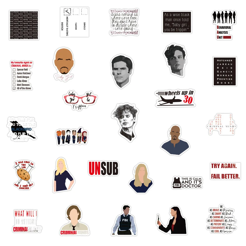 10/30/50PCS TV Show Criminal Minds Stickers Luggage Laptop Phone Guitar Skateboard Car Cool Sticker Decals Joke Toy Gift for Kid