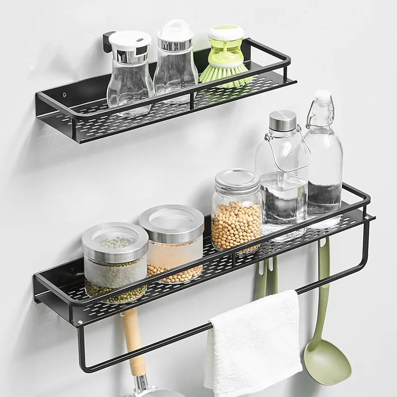 CANBOUN Kitchen non-perforated Space Aluminum wall-mounted Shelf Rack Hanging Rod Household multi-layer Storage Rack