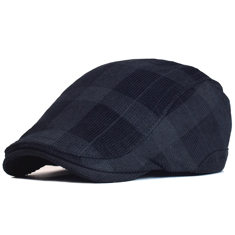 Zima Vintage Plaid gruby Beret kapelusz sztruks czapka gazeciarza mężczyźni kobiety anglia Gatsby Retro kapelusz kierowca płaska czapka