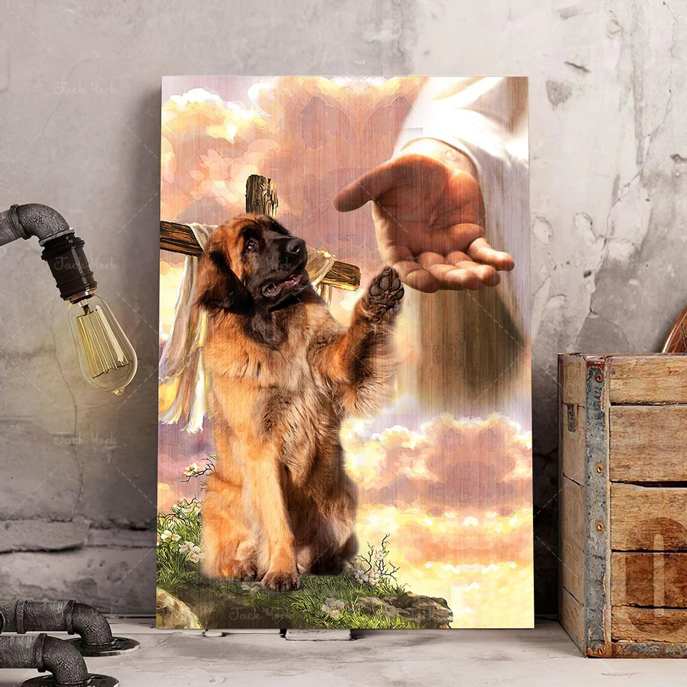 Leonberger God Hand Photo Canvas Wall Art Customizable Personalized Picture Home Decor