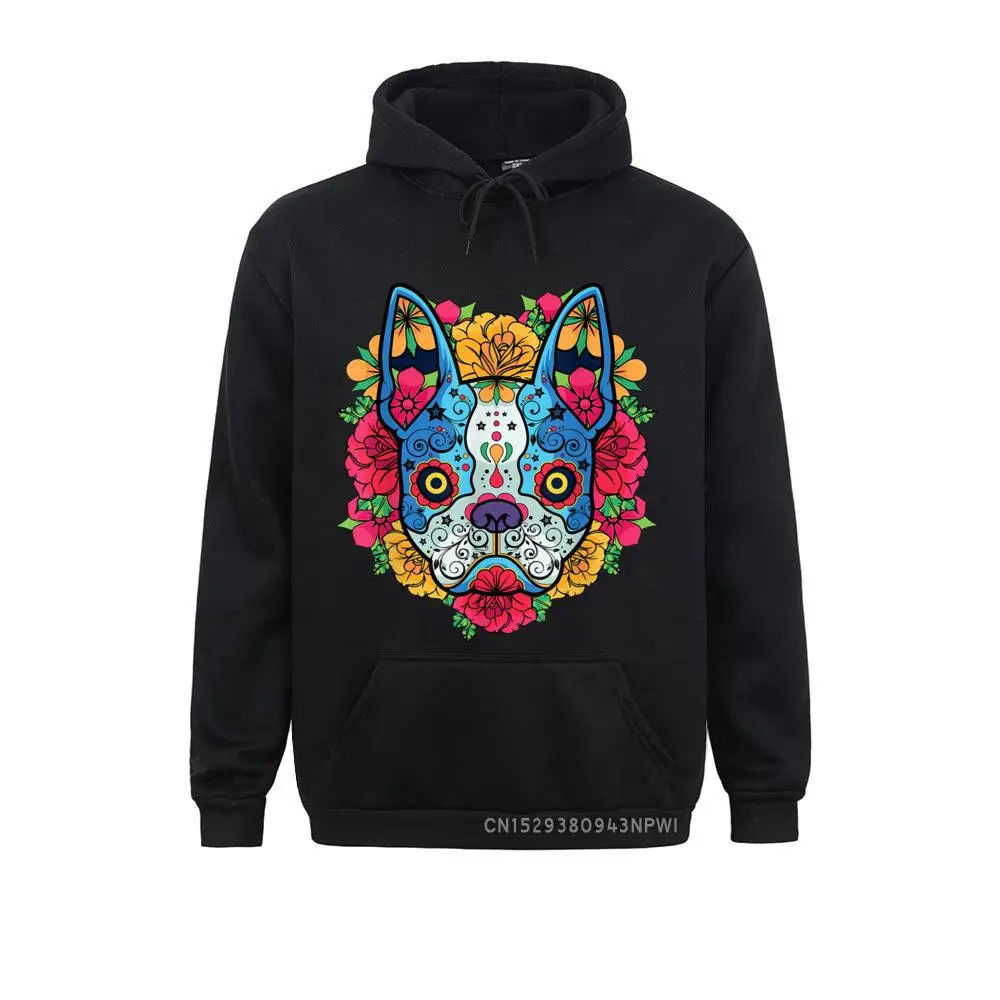 

Boston Terrier Dia De Los Muertos Day Of The Dead Dog Skull Pullover Company Mens Sweatshirts Long Sleeve Hoodies Clothes