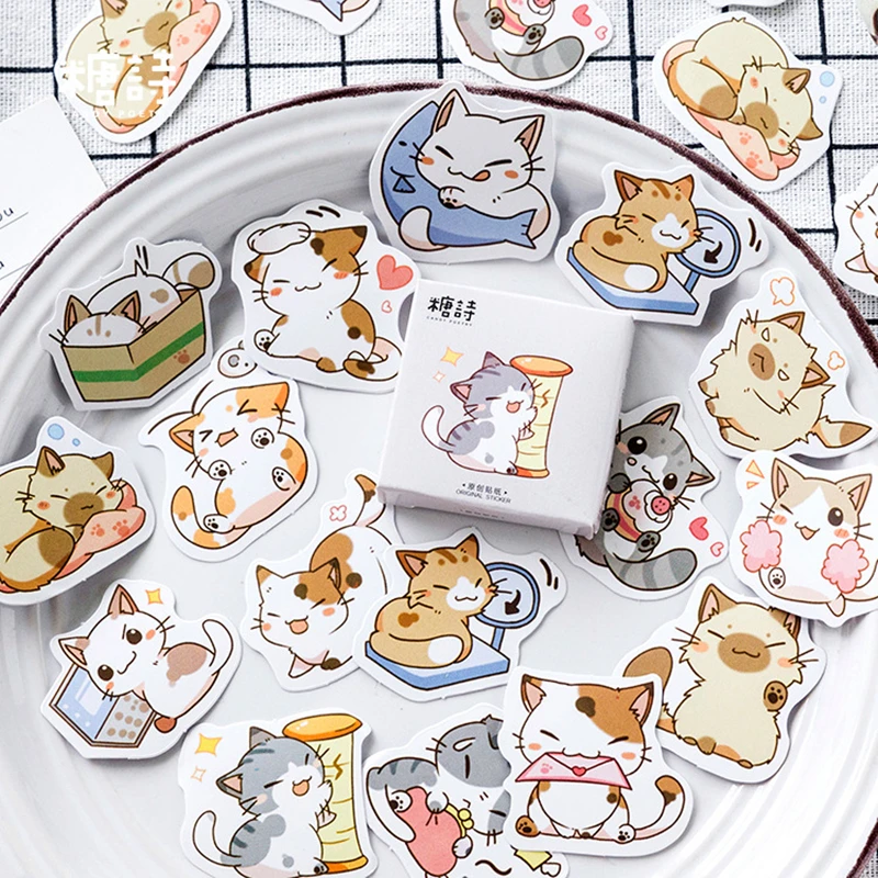 45pcs Cartoon Cat Sticker Set 40mm Mini Cute Kitties Stickers fai da te Sealing Paste decorazione adesivo Post Kids Gift Diary A6422