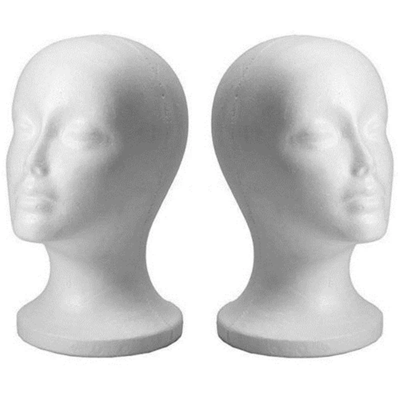 Female Styrofoam Mannequin Head Wig Stand Black Wig Glasses Hat Display Stand Popular Foam Head Model Storage Holders White 1PC