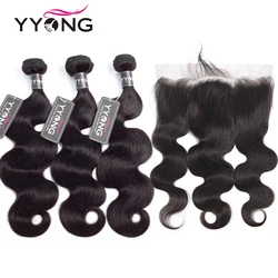 YYong Lace Frontal With Bundles Remy Peruvian Body Wave 13x4 Lace Frontal Closure With Human Hair Bundles