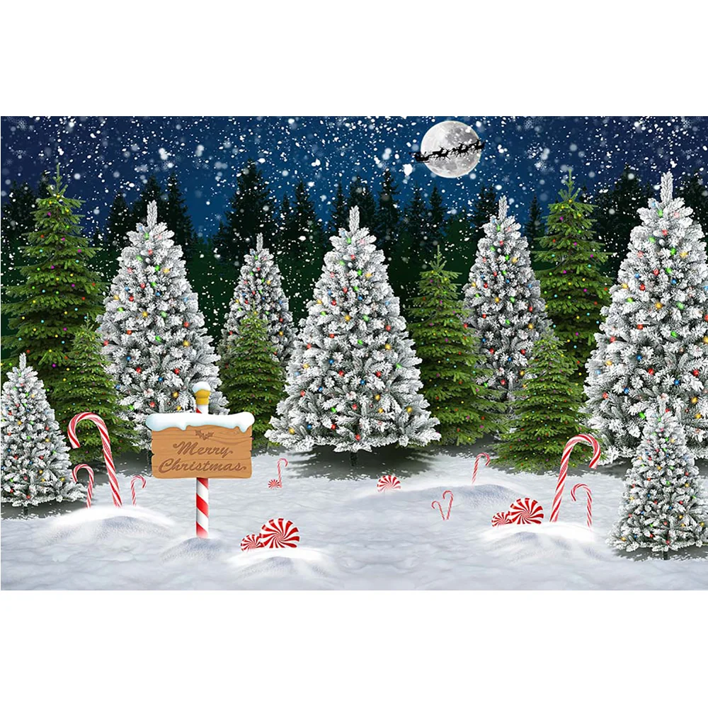 Frohe Weihnachten Hintergrund Winter Schnee Nacht Wunderland Porträt Fotografie Foto Studio Weihnachtsbaum Großen Mond Hintergrund Dekor