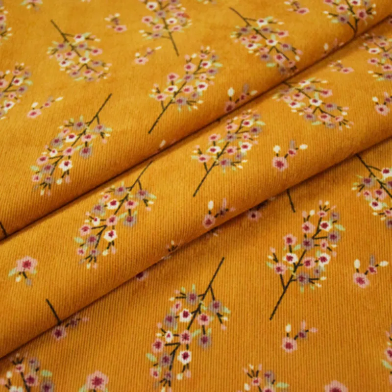 Retro Corduroy Fabric for Cheongsam Trousers, Ancient Flower Print, Cotton Material, Girl Garment T1486