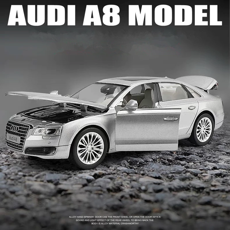 1/32 AUDI A8 Alloy Car Model Diecasts Metal Toy Vehicles Car Model High Simulation Sound and Light Collection Childrens Toy Gift