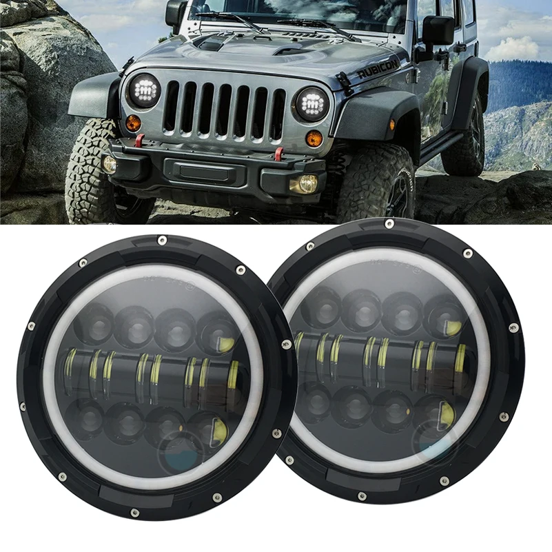 

For Lada Niva 7inch Led Headlight Hi/Low Beam Light For Jeep Wrangler Unlimited head lights 7" LED headlight with Halo Angle Eye