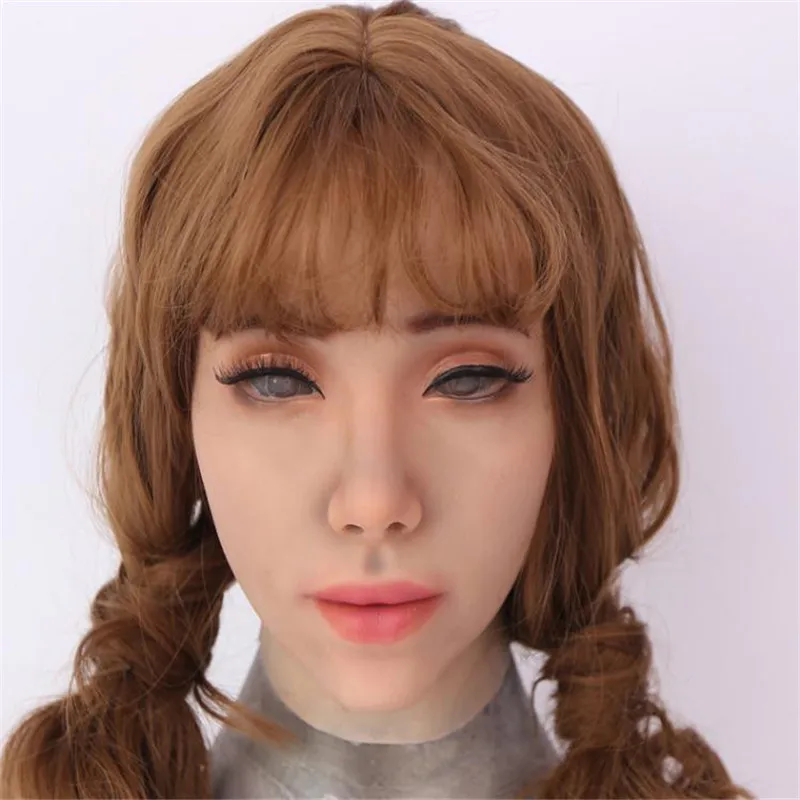 New Cute 3D Soft Silicone Realistic Female Head Crossdresser Mask Handmade Makeup Transgender Mask Halloween Cosplay Mask