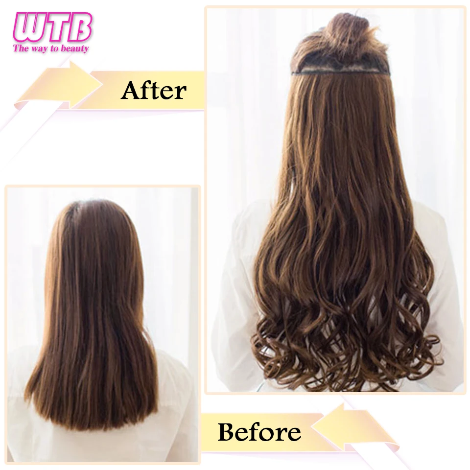 WTB Synthetic 100cm 5 Clip In Hair Extension Heat Resistant Long Straight Black Fake Hairpiece for Women Natural Fake Hair 5 Siz