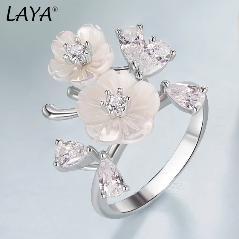 Laya Ring For Women High Quality Purple Zircon Natural Shell Flower 925 Sterling Silver Fashion Original Jewelry 2022 Trend