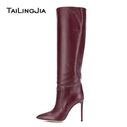 Tailingjia moda donna scarpe a punta tacco alto scarpe invernali Plus Size donna alto lungo bordeaux nero bianco stivali alti al ginocchio