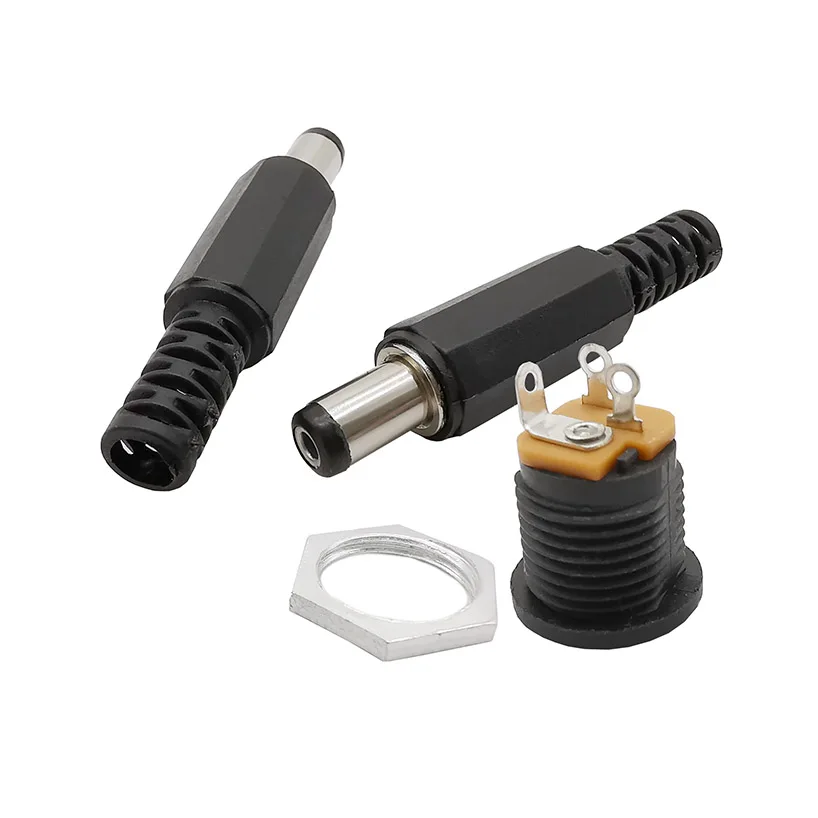 5 Paar 5,5 x 2,1 mm DC-Stromstecker + Buchse, Buchse, Schraubenmutter, Panel-Mount-Adapter, 5,5 x 2,1 mm, 12 V, 3 A, DC022 – Detail 5