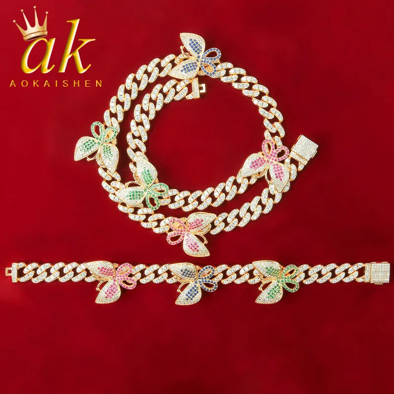 

Butterfly Necklace Bracelet Sets Colorful Hip Hop Men's Jewelry