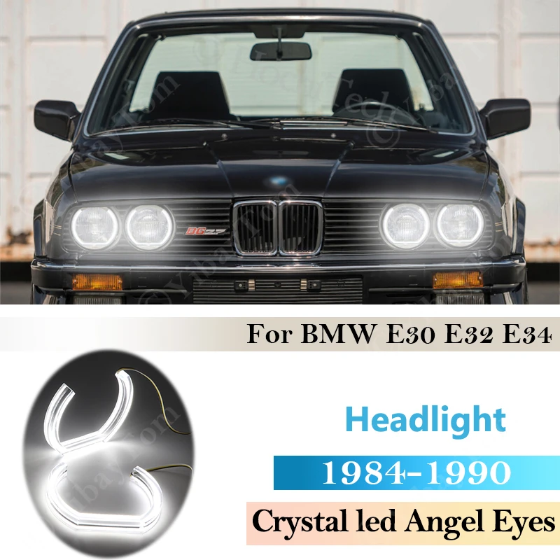 

New DTM Style Crystal LED Angel Eyes Headlight For BMW E30 E32 E34 1984 ~ 1990 Halo Rings Light Kits Car Styling White 1989 1987