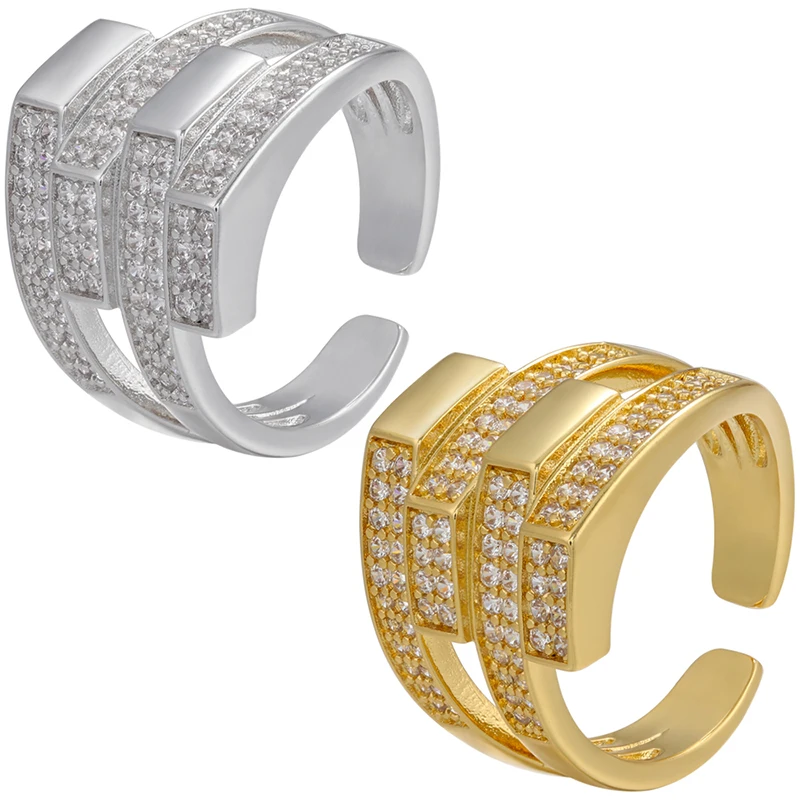 ZHUKOU NEW brass creative three-dimensional opening ring for women gold color cubic zirconia ring jewelry wholesale VJ262