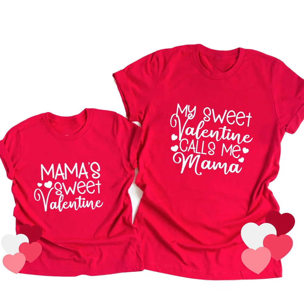 1pcs My Sweet Valentine Calls Me Mama Mama's Sweet Valentine Mom and Me Shirt Mama & Son Daughter Matching Valentines Day Shirts