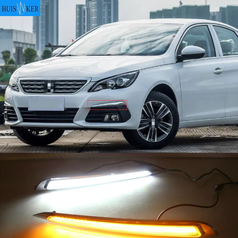 

2pcs For Peugeot 308 2016 2017 LED DRL Daytime Running Lights Daylight yellow turn signa fog lamp car-Styling light