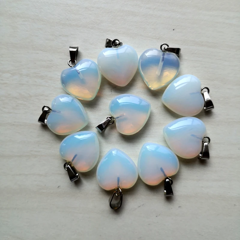 opal natural stone heart pendant Necklace for jewelry making 15MM Charm Fashion Accessories 50PCS