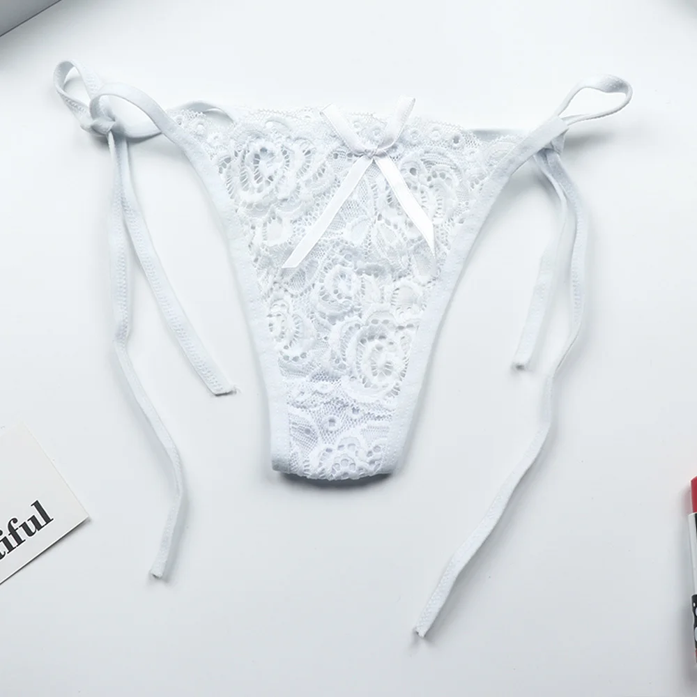 1 pc Sexy G-string Thongs Women Panties Floral Sheer Underwear Soft Side Tie Lingerie Briefs Lace Transparent Thong Panties