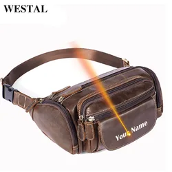 WESTAL-Sac banane en cuir véritable pour homme, gravure au laser, ceinture de voyage, banane masculine, 835