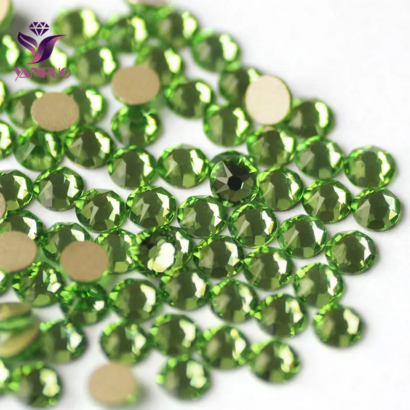 YANRUO 2088NOHF All Sizes Peridot Green Glass Rhinestones for Needlework Decorative on Fabric Bright Stones