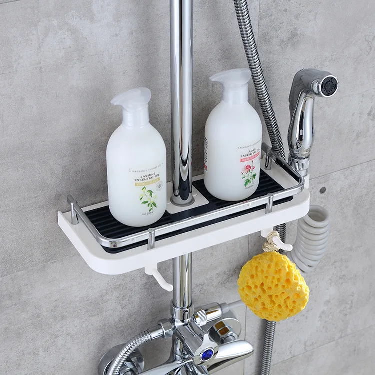 Shower Storage Rack Organizer Stainless Steel Bathroom Lifting Rod Removable Stand No Drilling Soap Holder Floating Shelves