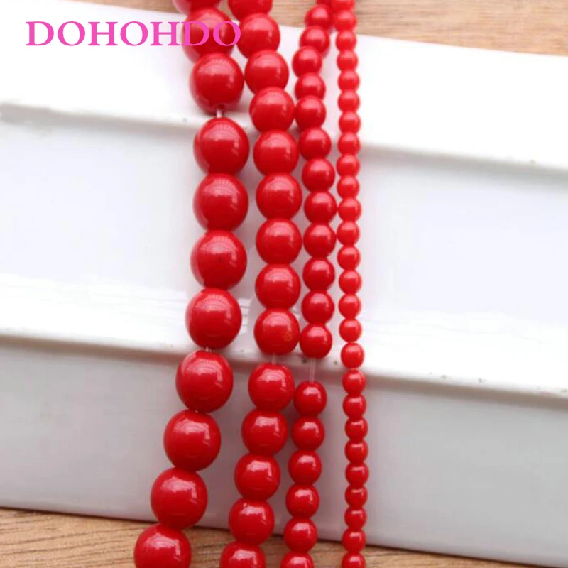 High Quality 4/6/8/10/12/14mm Natural Stone Round Bright Red Coral Beads Loose Beads For DIY Bracelet Necklace Jewelry Making