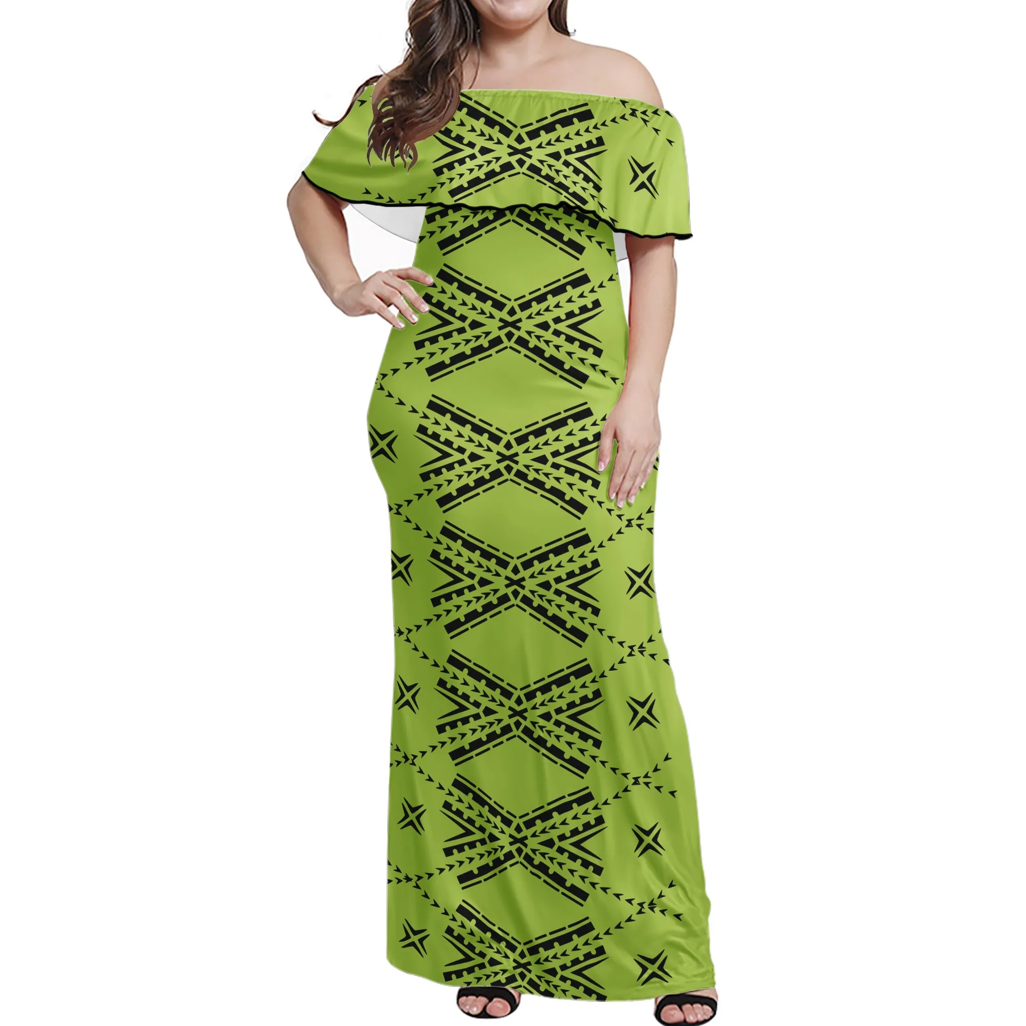 Dropshipping Polynesian Samoan Tribe Gradient Dress Printed Lotus Strapless Long Dress Print On Demand Ladies Sexy Summer Dress