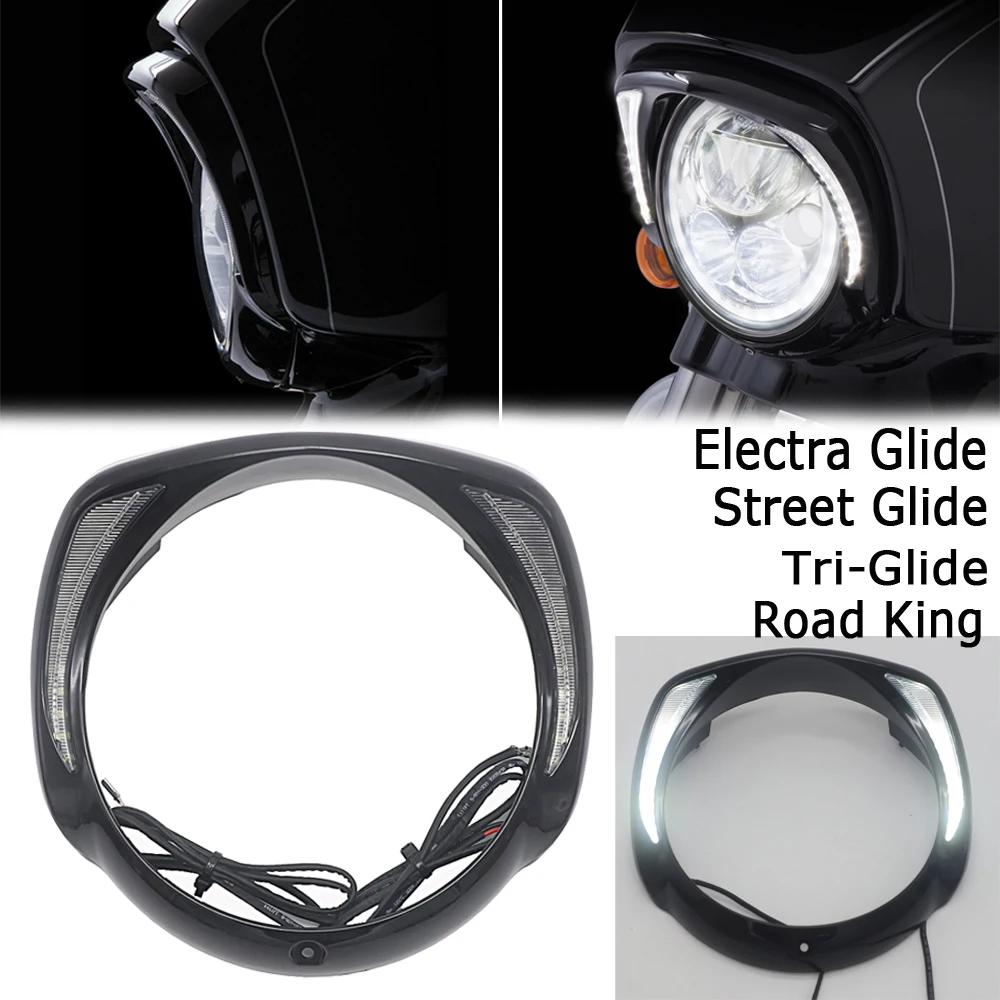 

For Touring Tri Road King Street Electra Glide Low FLHTCU Ultra Limited Chrome & black LED headlight bezel