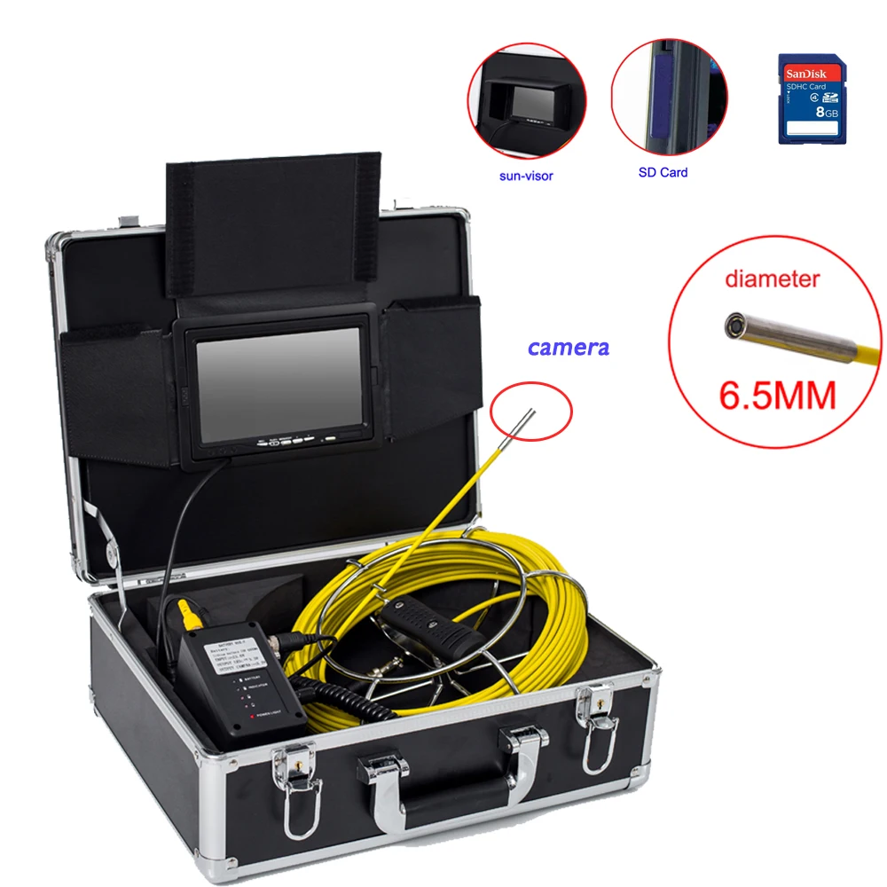 

20m Sewer Pipe Inspection Video Camera DVR IP68 Waterproof Drain Pipeline Industrial Endoscope System With 6.5mm 7'' Monitor